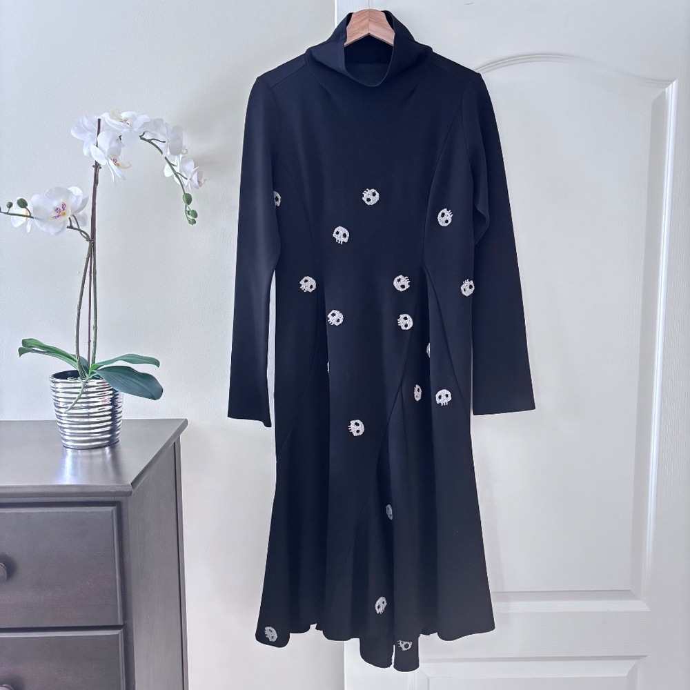 Donoratico Black Embroidered Skull Long Sleeve Dress Women’s Size Medium